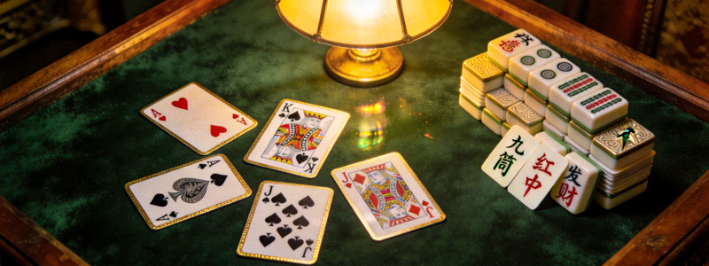 经典棋牌游戏画面 - 扑克牌与麻将